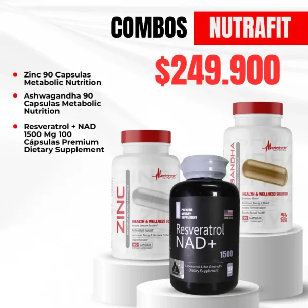 Combo Zinc + Ashwagandha + Resveratrol y NAD