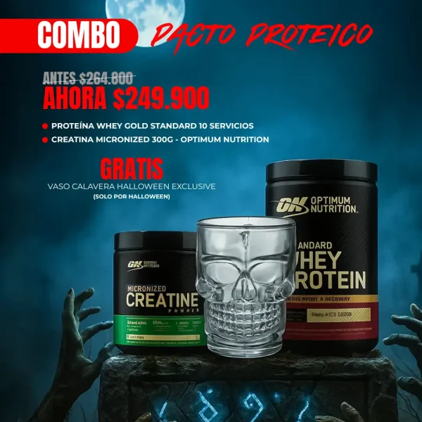 Combo Whey Gold Standard + Creatina Micronized + Vaso Calavera