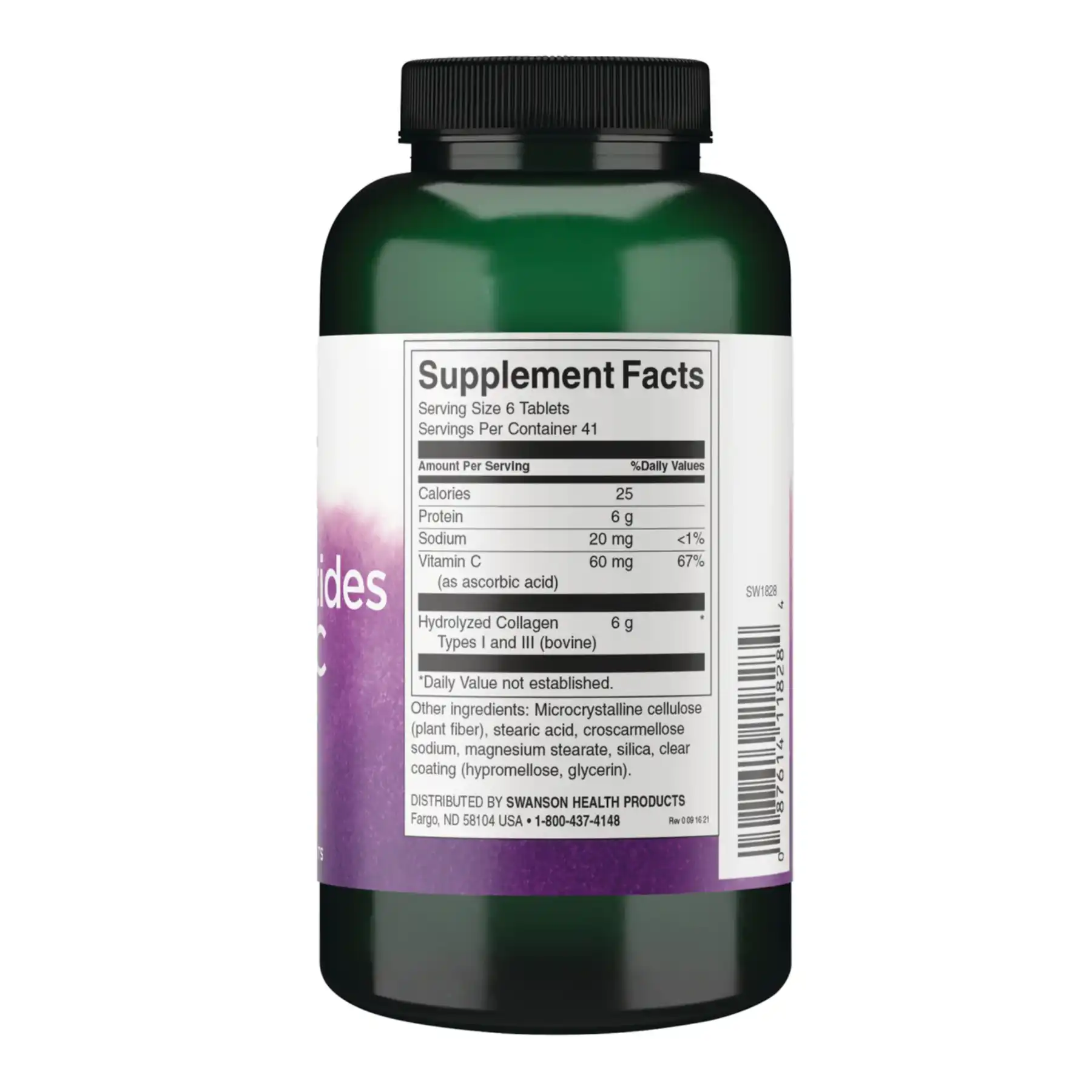 Péptidos de colágeno hidrolizado + Vitamina C tipos I y III 250 Tab Swanson - Imagen 2