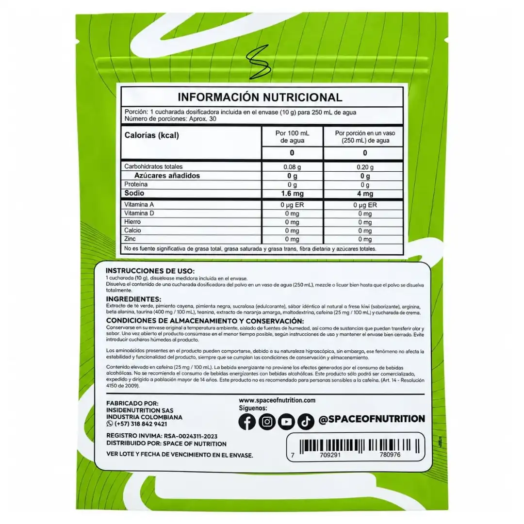 Black Sun Space Nutrition Mezcla para Bebida Energizante 300g Fresa Kiwi - Imagen 2